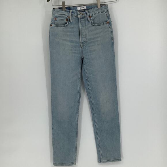RE/DONE Size 26 Light Wash Jeans High Rise Ankle Crop Slim Fit Stretch G21-2 - Picture 2 of 7